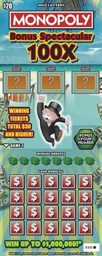 Monopoly Bonus Spectacular 100X scratch-off ticket