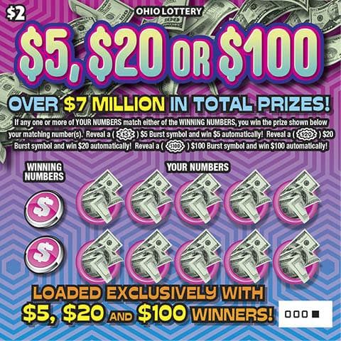 $5, $20 or $100 scratch-off ticket