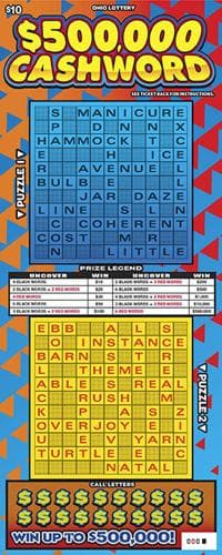 $500,000 Cashword scratch-off ticket
