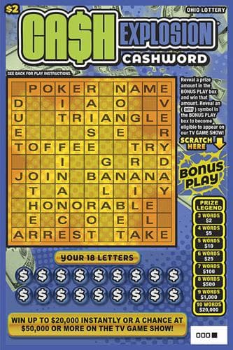 Cash Explosion Cashword scratch-off ticket