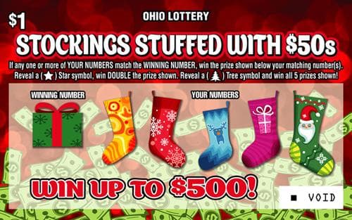 Stockings Stuffed with $50s scratch-off ticket