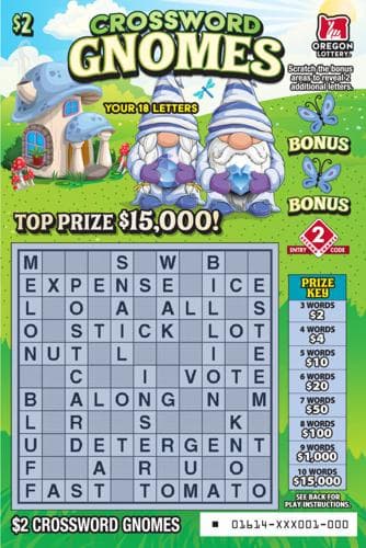 Crossword Gnomes scratch-off ticket