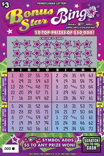 Bonus Star Bingo scratch-off ticket