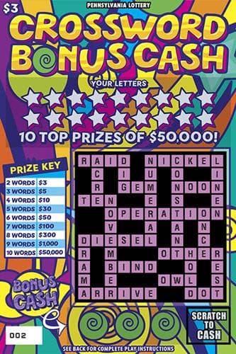 Crossword Bonus Cash scratch-off ticket