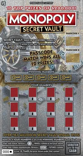 MONOPOLY SECRET VAULT scratch-off ticket