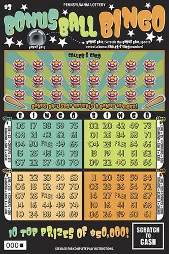 Bonus Ball Bingo scratch-off ticket
