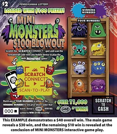 Mini Monsters $100 Blowout scratch-off ticket