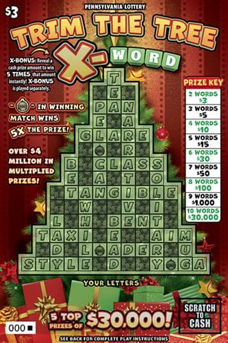 Trim the Tree X-word scratch-off ticket