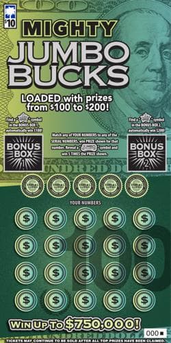 Mighty Jumbo Bucks scratch-off ticket