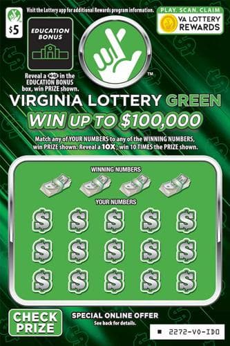 Virginia Lottery Green scratch-off ticket