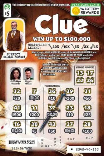 CLUE scratch-off ticket