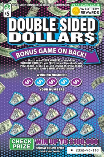 DOUBLE SIDED DOLLARS scratch-off ticket