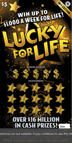 LUCKY FOR LIFE V18 scratch-off ticket
