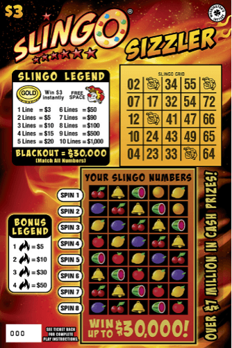 SLINGO SIZZLER scratch-off ticket