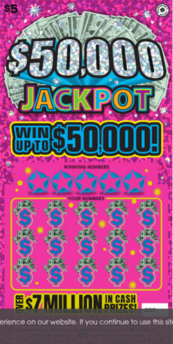 $50,000 JACKPOT scratch-off ticket