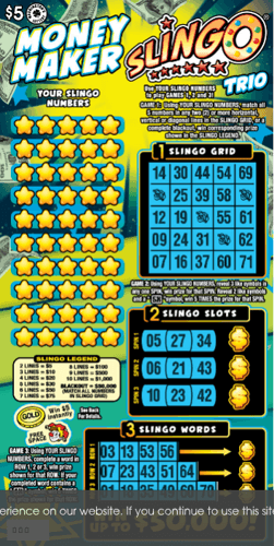 MONEY MAKER SLINGO TRIO scratch-off ticket