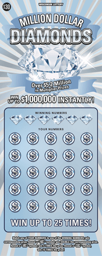 MILLION DOLLAR DIAMONDS scratch-off ticket