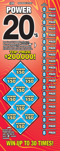 POWER 20S scratch-off ticket