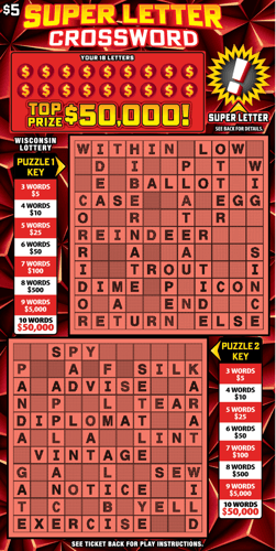 SUPER LETTER CROSSWORD scratch-off ticket