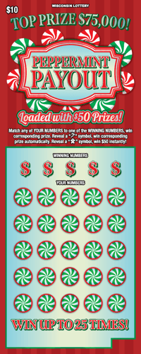PEPPERMINT PAYOUT scratch-off ticket