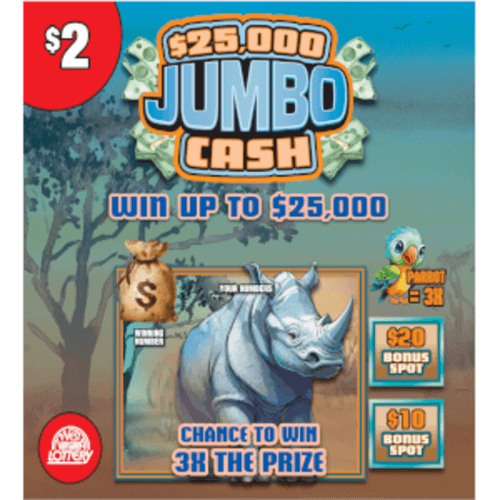 $25,000 JUMBO CASH scratch-off ticket